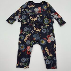 Tea Collection Navy Floral Peplum Jumpsuit with Red, Blue & Green Accents